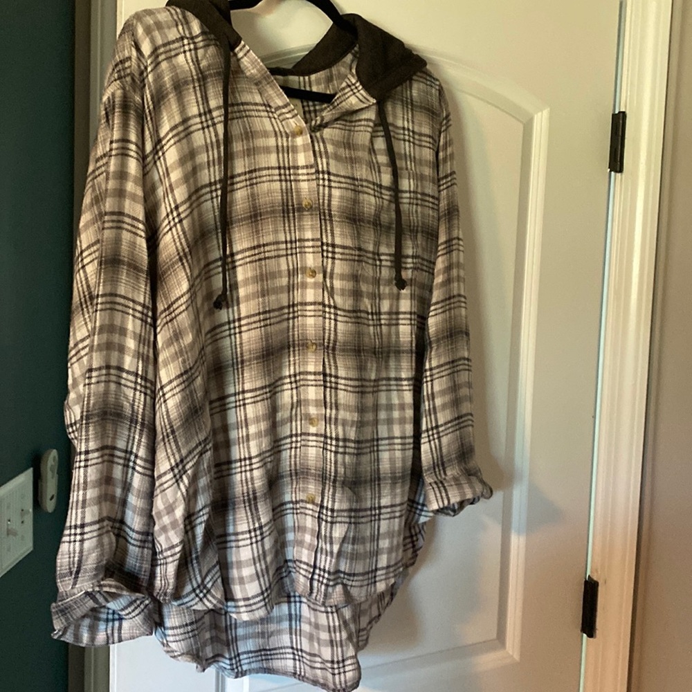 Flannel Hoodie Gray & White